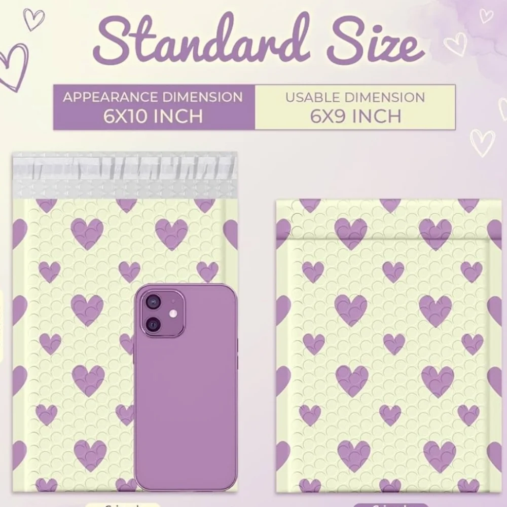 10 New Purple Heart Bubble Mailers